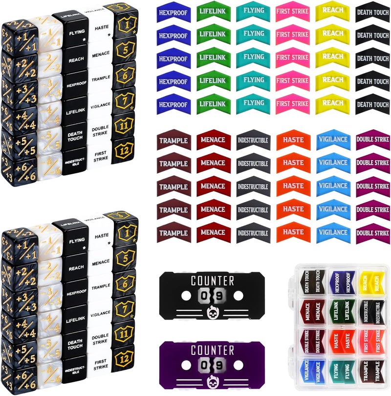 FIGURESLAB Store 122PCS MTG Keyword Tokens & Dice & Life Counter Set for MTG Accessories, Health Tracker Life Counter Bulk Ability MTG Dice Set, Compatible with TCG CCG Magic Card Gaming Accessories - Image 1